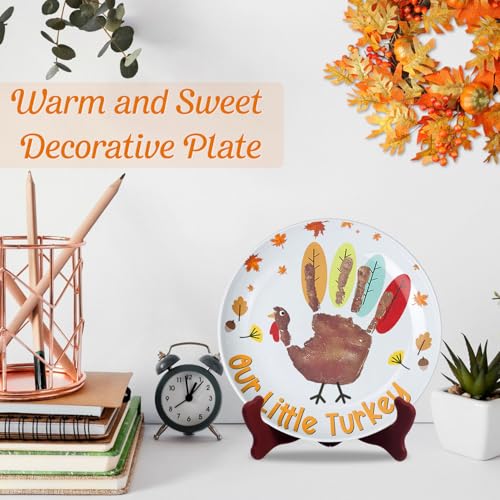 Image of Our Little Turkey DIY My Baby's First Thanksgiving Ceramic Novelty Plates Gifts for Babies, Handprint Footprint Crafts, Project Memory Keepsake Milestone, Happy Thanksgiving Decor 8'', Toddler Craft