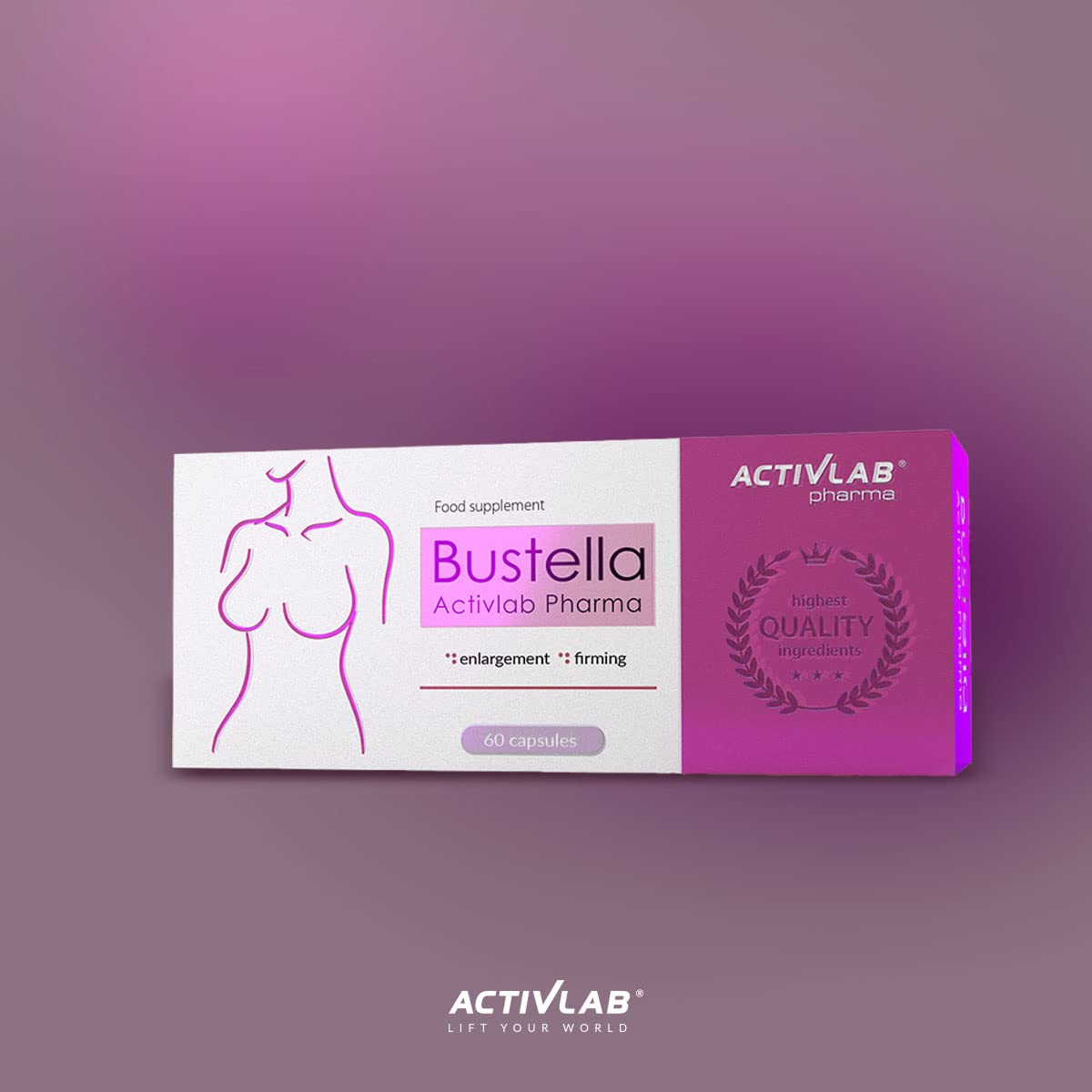 Activlab Pharma Bustella 60 Kapsułek, Serum, Ujędrnianie Piersi, Podnosi, Modeluje Biust, po Ciąży, Efekt Push Up, Przeznaczone dla Opadających Piersi, Źródło Fitohormonów i Witamin