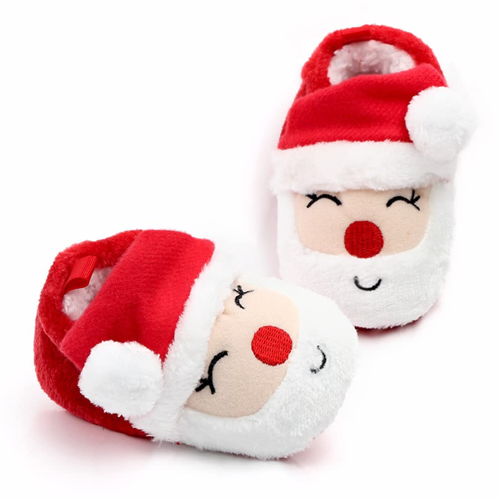 RUIXIA Winter Warm Christmas Tree Santa Clause Cozy Fleece Newborn Baby Booties Soft Sole Prewalker Crib Shoes for Infant Girls Boys,Red/White Santa Clause,9-12 Months Infant