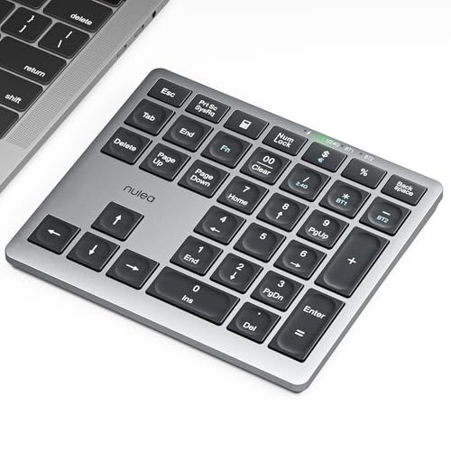 Nulea Wireless Number Pad Bluetooth 5.0 & 2.4G Portable Numeric Keyboard, USB-C Rechargeable, 34-Keys Bluetooth Keyboard for Data Entry, Compatible for Laptop, Mac, iMac, Tablet, PC Desktop