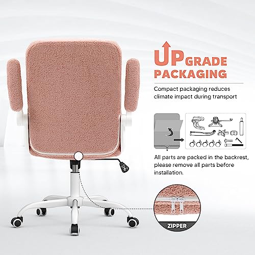 Seatzone Home Office Chair Ergonomic Executive Desk Chair Comfortable Computer Chair With Flip-Up Arms,Faux Fur Chair With Lumbar Support,Pink thumb #6