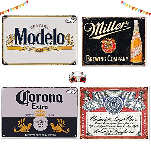 Bundle: Metal Beer Signs - Beer Signs for Man Cave and Bar Rules 4 Pieces Antique Gas Signs Man Cave Shed Office Craft Room Living Room Bar Signs for Backyard Man Cave