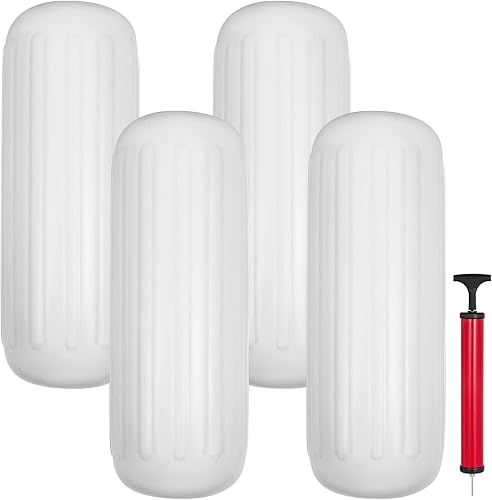 VEVOR Guardabarros para barco, parachoques de vinilo para barcos marinos de 10 x 28 pulgadas, guardabarros inflable acanalado con orificio central