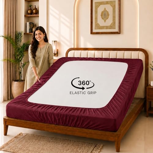 Image of Glassiano Cotton Feel Terry Ultra Soft Waterproof Mattress Protector | Breathable - Hypoallergenic Mattresses Cover with Elastic Strap for Single Bed (84x48 inch|7x4 feet, Maroon - Pack of 1)