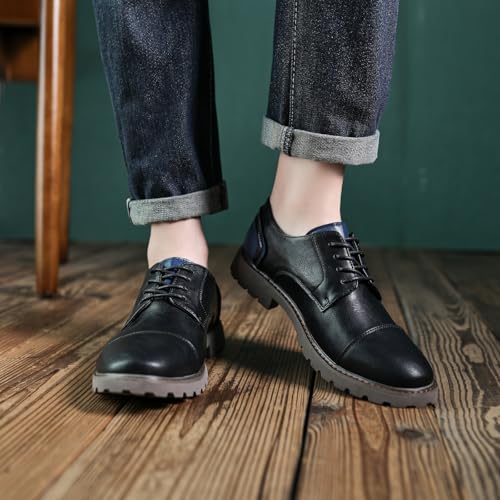 Santimon Men's Leather Oxford Shoes Classic Lace-Up Casual Durable Dress Business Derby Shoe4