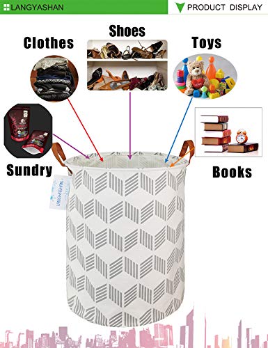 Image of Laundry Basket Canvas Fabric Collapsible Organizer Basket for Storage Bin Toy Bins Gift Baskets Bedroom Clothes Children Nursery Hamper (Gery wave)