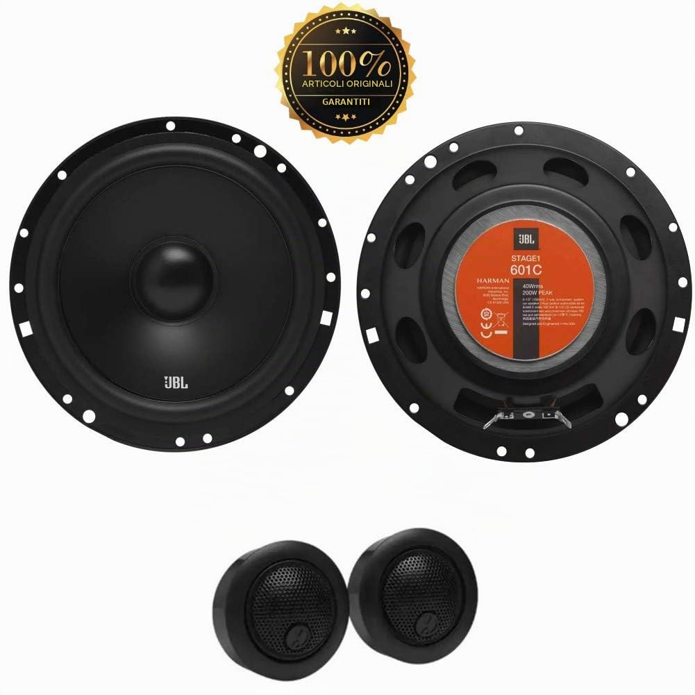 1 kit a 2 vie JBL STAGE1 601C da 6,5" 165 mm 16,50 cm 40 watt rms 200 watt max con 2 woofer 2 tweeter auto 4 ohm spl, a coppia