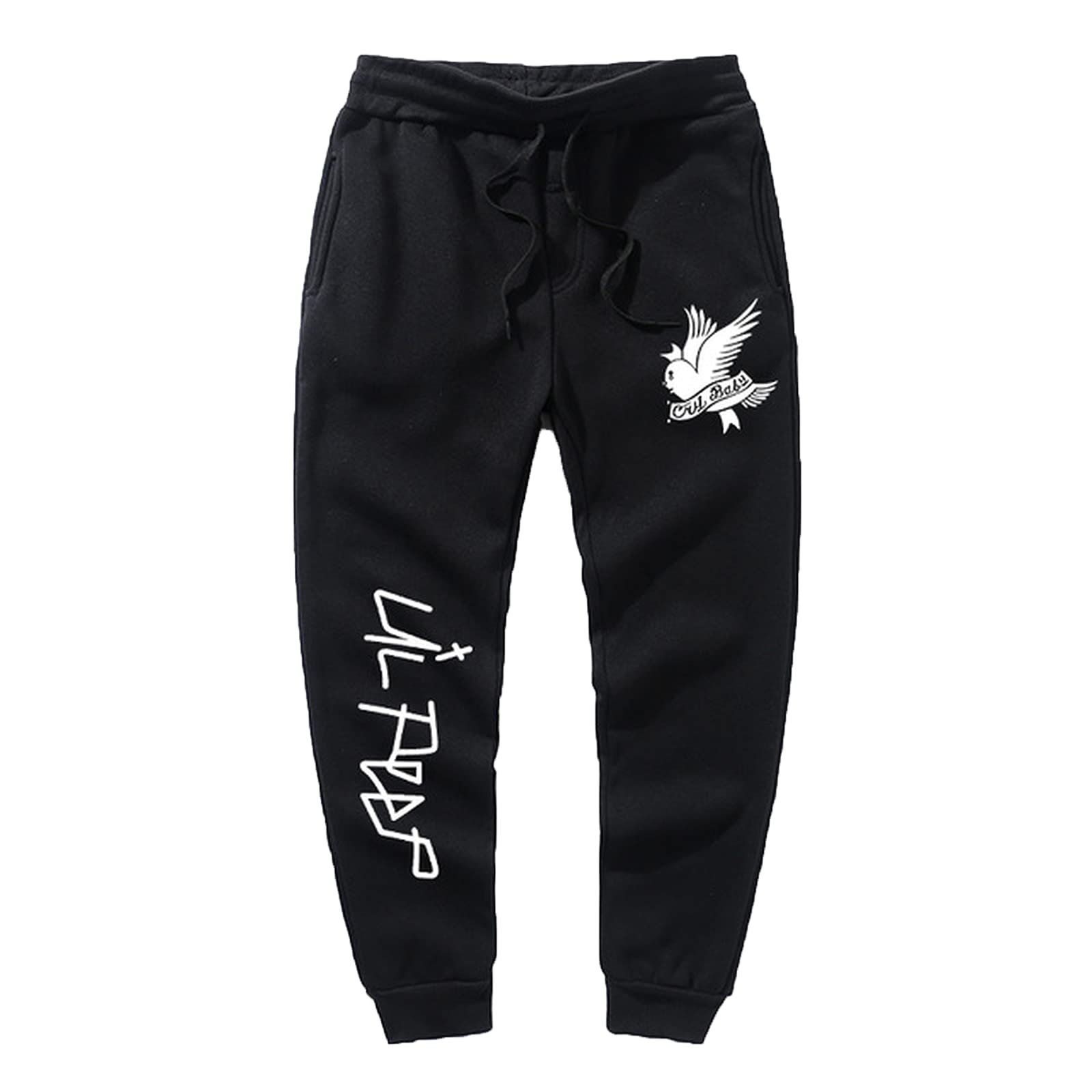 Lil PeepLil.Peep Multi-Pocket Hip Hop Pants for Men and Women - Jogging Clothes With Bird Print - Black, Size M