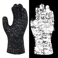 Oeyliz Reflective Winter Running Gloves Men Women Reflective Gloves Touch Screen Cold Weather Black Winter Gloves Knit Warm Gloves High Visibility Safety for Night Running Walking Fishing One Size