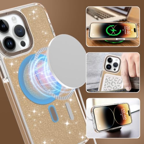 Image of Magnetic Case for iPhone 14 Pro Max [Compatible with Magsafe] [Bling Glitter Fluorescent Design] [1 Screen Protector] Slim Translucent Matte Case for iPhone 14 Pro Max 6.7 inch 2022, Desert