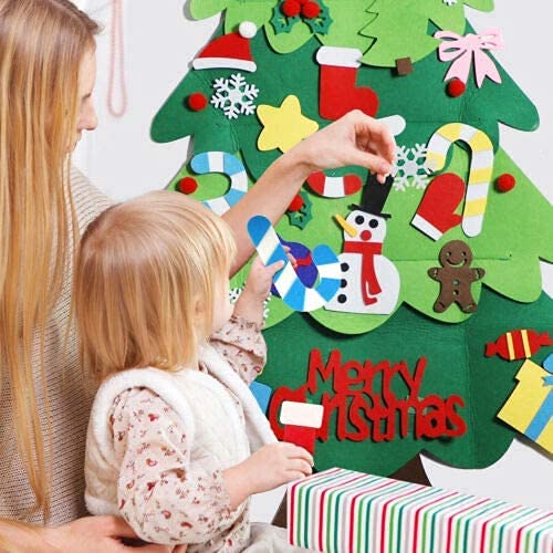 DIY Felt Christmas Tree Set - 32 PCS Ornaments 3.2 FT Tall Wall Hanging with 20 LED String Lights for Toddlers Kids Xmas Gifts Home Door Wall Decoration (Merry Christmas) - Image 4