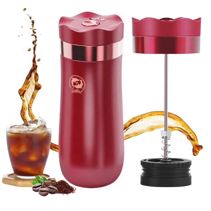 i Cafilas Stainless Steel Portable French Press 12oz Coffee Mug Travel French Press Coffee Maker for Camping and Travelling (Rose-2306) — image 1