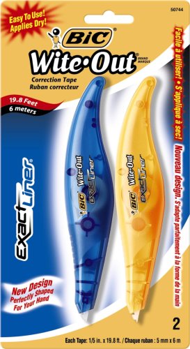 BIC Wite-Out Brand Exact Liner Correction Tape, White, 2-Count (3 packs, 6 Tapes total)
