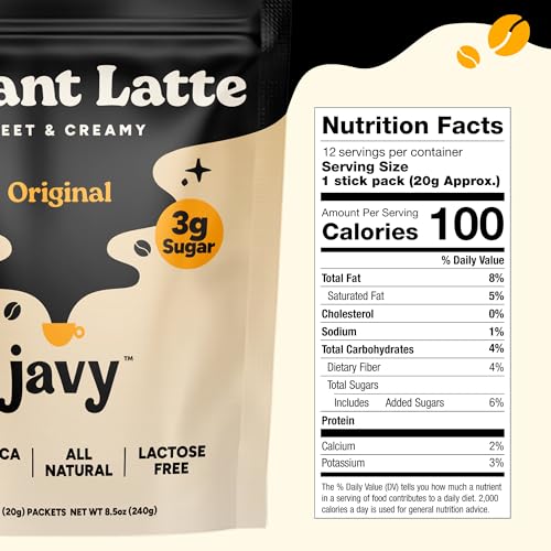 Javy Instant Latte - Instant Coffee Packets - 100% Arabica Coffee - Zero Artificial Flavors & Sweeteners - Enjoy Hot or Cold - Just Add Water, 12 single servings per bag - Thumbnail 2
