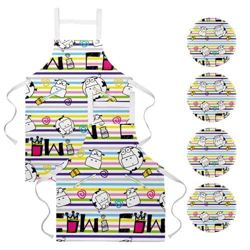 Lot de 2 tabliers de cuisine à rayures colorées avec 4 broches pour le bistrot