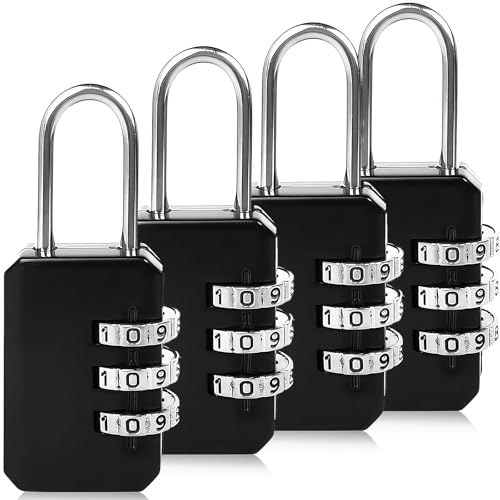 TSA Approved Luggage Locks, 4-Digit Combination Travel Padlocks, Resettable Zinc Alloy Code Lock for Suitcases, Bags, Lockers, Gym and Cabin Use ， Small Padlock (Black)