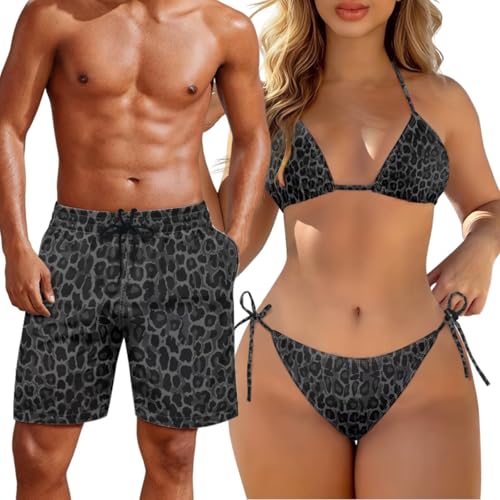 Youngerbaby Matching Swimsuits for Couples Black Leopard Print Bikini Set or Swim Trunks for Wild Summer Beach Vacation Couples Swimwear