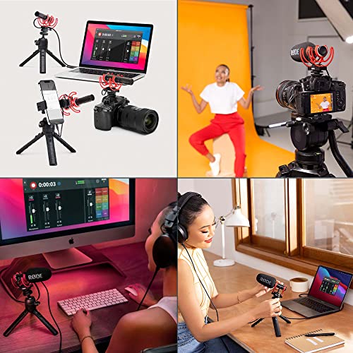 RØDE VideoMic GO + CAM CADDIE Scorpion JR (RED) - Compact On Camera Microphone with Ryocote Lyre Shock Mount + Hand Held Stabilizer Grip