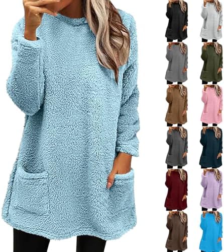 fartey Cozy Sweaters for Women Comfort Fleece Chunky Warm Winter Tops Long Sleeve Crewneck Lightweight Pullover Loungewear
