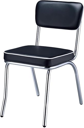 Miniatura 5 de CARTESIAN Sillas de comedor retro, tapizadas en color negro con marco cromado, juego de 2