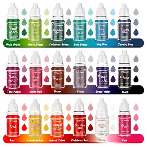 Lebensmittelfarbe Flüssige Set,18 Farben x 10ml Lebensmittel Farben,Hochkonzentriert Lebensmittelfarbstoff für Kuchen Backen,Kekse,Macaron,Tortendeko,Osterei,Fondant,Teig,DIY Slime,Seifen,Backzubehör