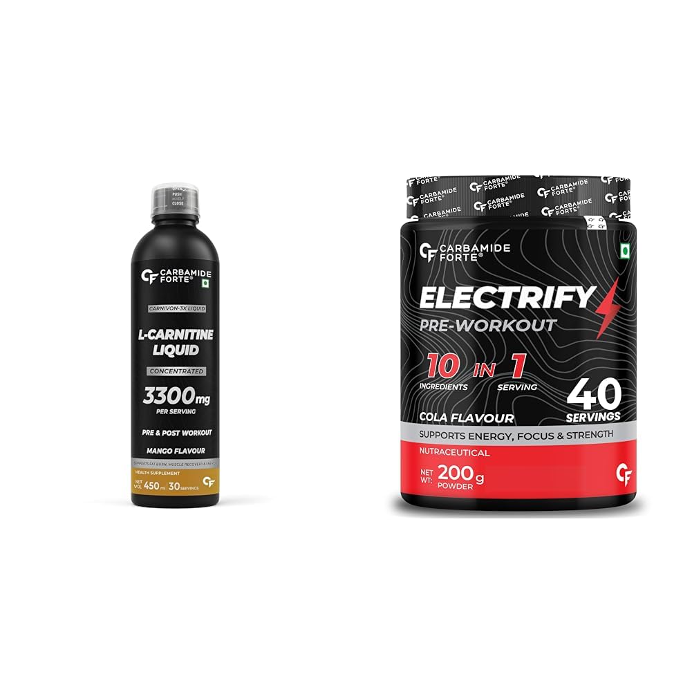 Carbamide Forte L Carnitine Liquid Pre & Post Workout Supplement & Preworkout Supplements For Men For Energy | 30 Serving 450ml Liquid + 40 Serving 200g Powder-image-20
