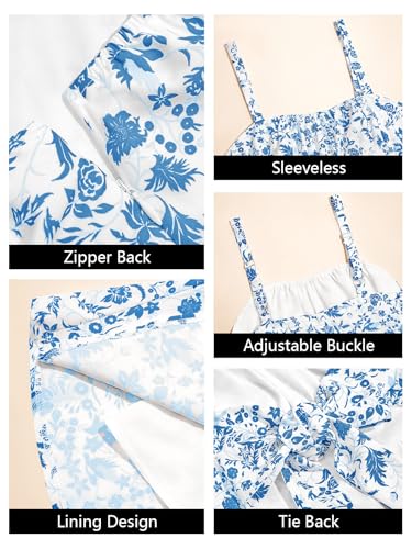 Image of Wenrine Womens Floral Mini Dress Spaghetti Strap Sleeveless Tie Back Ruffle Summer Tiered Dresses