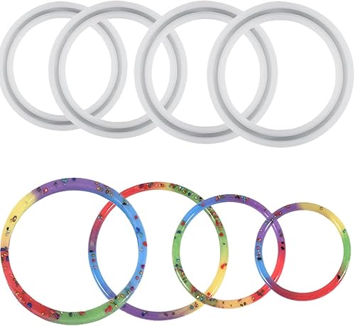 Qtopun - Molde de resina para pulsera, 4 piezas, llaveros de silicona, moldes de fundición, moldes redondos de epoxi para joyería, cartera, pulsera,