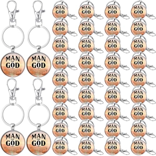 Image of 40 Pcs Christian Gifts for Father Day Man of God Keychains Bulk Religious Bible Verse Gift for Men Pastors Church (Classic)