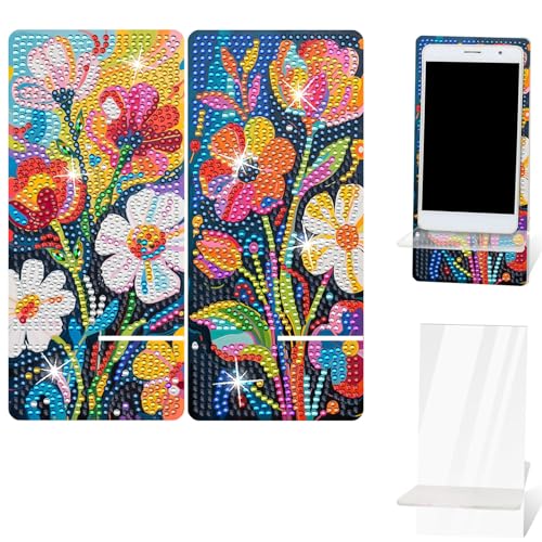NUFTVI 2 Pack Flowers Diamond Painting Cell Phone Stand and Mirror (Back)