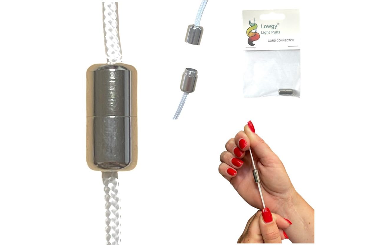 Lowgy Slimline Metal Cord Connector for connecting bathroom light pull cords, blinds and laces (Silver)
