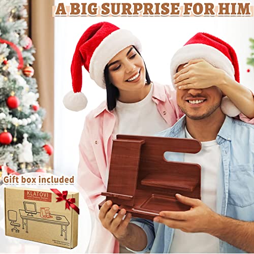 Gifts For Men Wood Phone Docking Station Gifts For Him Husband Nightstand Organizer Cell Phone Stand Watch Holder Wallet Station Desk Organizers Gifts For Dad Birthday Gifts For Men #TOP5