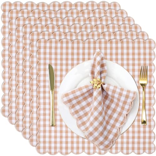 SmoothNovelty 24 Pack Gingham Cloth Napkins, Classic, Khaki