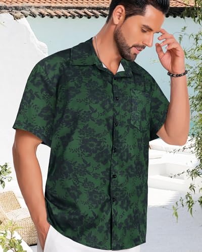 Image of Men Hawaiian Shirt Short Sleeve Summer Beach Button Down Shirts with Pocket