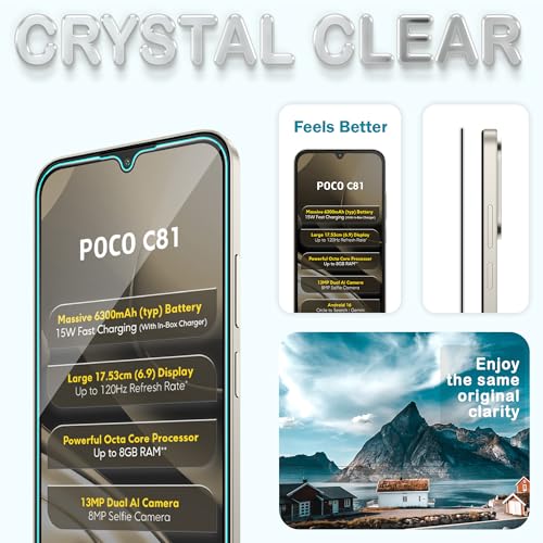 Image of ArmourPro Tempered Glass for Poco C81-9H Screen Protector with Black Border, Anti Scratch, Edge-to-Edge Coverage, HD Clarity, Smooth Touch, Case Friendly | Black