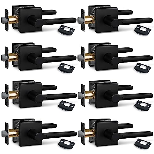 Image of NEWBANG (8Pack Hall /Closet Lever Handle Lock in Aged Matt Black- Door Lock Handle in Matt Black for Passage Door