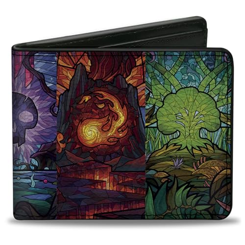 Buckle-Down Magic the Gathering Wallet, Bifold, Magic the Gathering Stained Glass Mana Symbols Multi Color, Vegan Leather