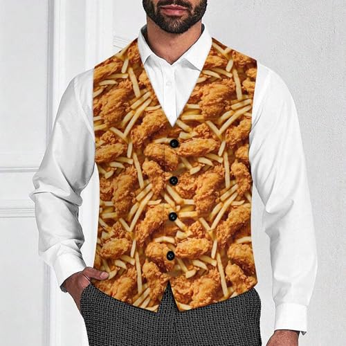 Chicken Strips French Fries Suit Vest for Men Slim Fit Tuxedo Waistcoat Button Down V Neck Business Dress Coat4
