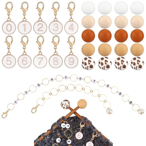 COGCHARGER Ensemble D'Outils De Tricot 32 pièce Comprenant Des Marqueurs De Mailles Des Chaînes De Compteur De Rangs De Tricot Des Butées D'Aiguilles À Tricoter En Silicone Pour Projet De Tricot