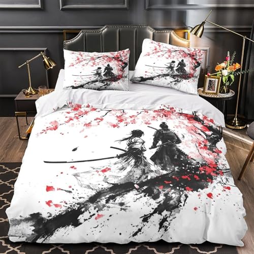 Parure de lit samouraï 135x200 microfibre avec housse de couette effet 3D