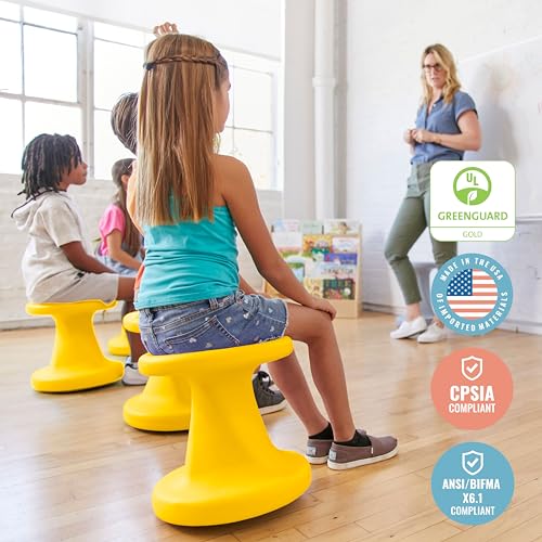 Image of ECR4Kids Twist Active Wobble Stool, 14in Seat Height, Classroom Furniture, Yellow
