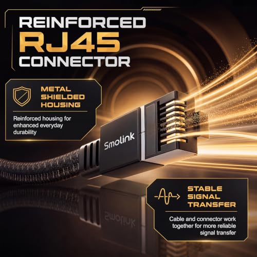 Image of Smolink Cat 8 Ethernet Cable 6 ft, 40Gbps 2000Mhz High Speed Ethernet Cable, Shielded Heavy Duty SFTP RJ45 LAN Cable Patch Cord for Modem Router Gaming PC PS4 /5 /6 Xbox, Black