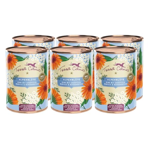 Terra Canis Rind mit Erdäpfeln, Marille und Bergkräutern - Flower Menü Alpenblüte Nassfutter 6x400g | Premium Hundefutter in 100% Lebensmittelqualität Aller Rohstoffe | Reichhaltig & gesund