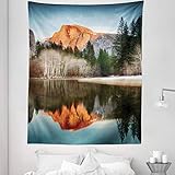 Lunarable Yosemite Tapestry Twin Size, View of Mountains Half Dome at Sunset Reflected in Merced...