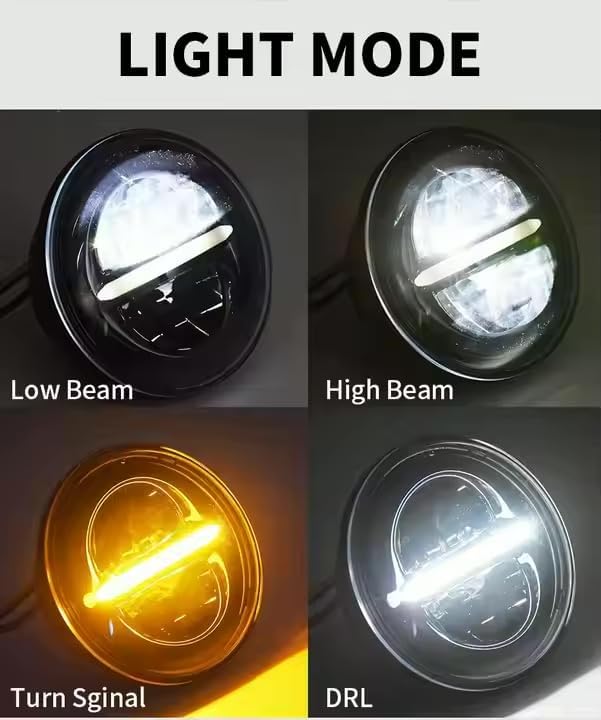 Image of ELTRON TURBO Warranty Imported DC Power Minus DRL 7 Inchs Headlight Front LED Headlight Bulb White and Yellow, Angel Eye Lamp Compatible for All Bullet & Thar Models, Hi And Low Beam Amber (Pack Of 1)