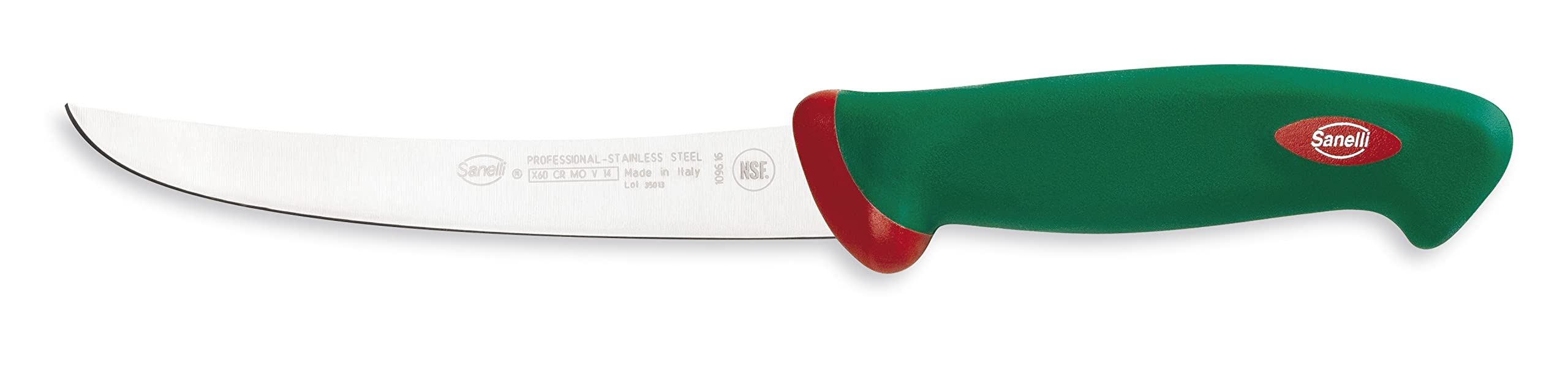 Sanelli Premana Professional Coltello Disosso Curvo, Acciaio Inossidabile, Verde/Rosso, 28.5 x 3 x 4 cm