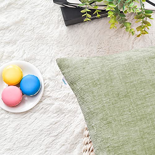 Image of CaliTime Pack of 2 Cozy Throw Pillow Covers Cases for Couch Sofa Home Decoration Solid Dyed Soft Chenille 12 X 12 Inches Sage,Green