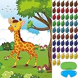 Hxezoc Pin The Tail On The Giraffe With 56 Pcs Tails Stickers, Large Giraffe Party Games Poster for Kids Animal Birthday Party School Classroom Carnival Party Supplies