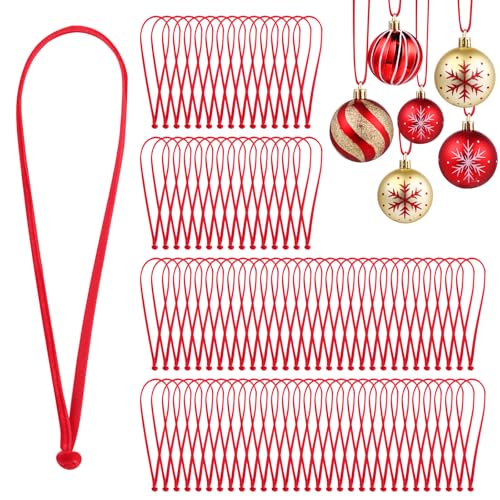 100 Red Velvet Christmas Ornament String Hangers Ribbon Lanyard String Thin Ribbon Strap Fabric Long Loop for Holiday Wedding Crafts Decor Party Gift