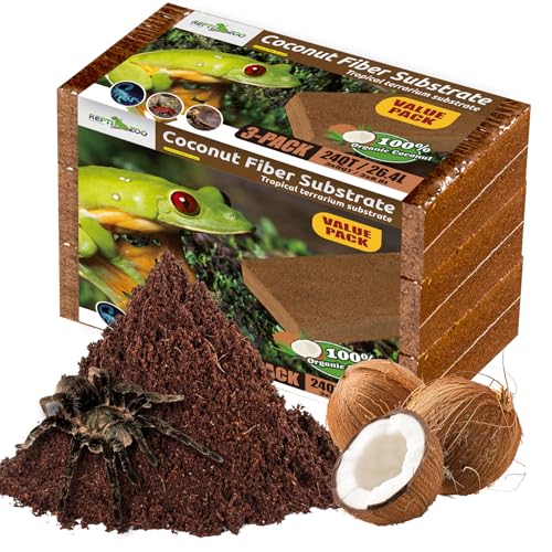 REPTI ZOO 3 Pack Coconut Fiber Substrate for Reptile, 24QT Reptile Coco Coir Brick for Hermit Crab Turtle Snake Frog Gecko Lizard Spider, Reptile Coconut Husk Terrarium Bedding